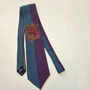 Vintage 90s West Coast Teal And Purple Silk Necktie With Flowers